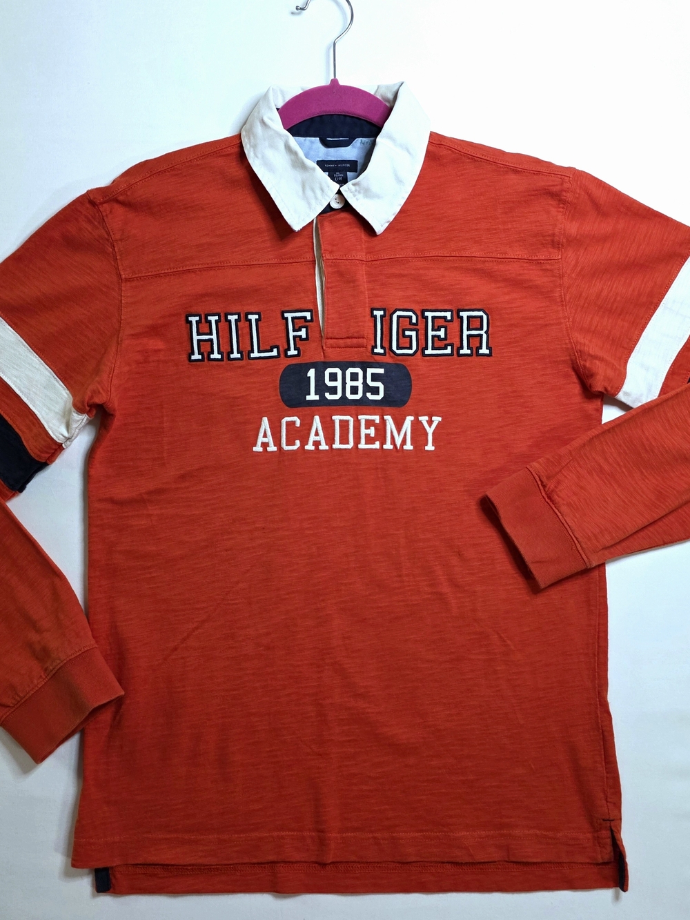 Tommy Hilfiger Red '1985 Academy' Long Sleeve Polo Shirt-Size XL